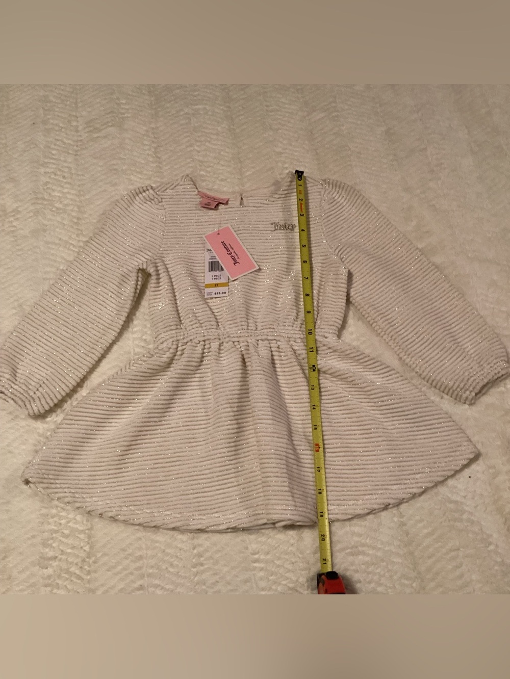 Girls Juicy Couture 3T White Gold Velour Stripe Flare Bottom Dress NWT Girls